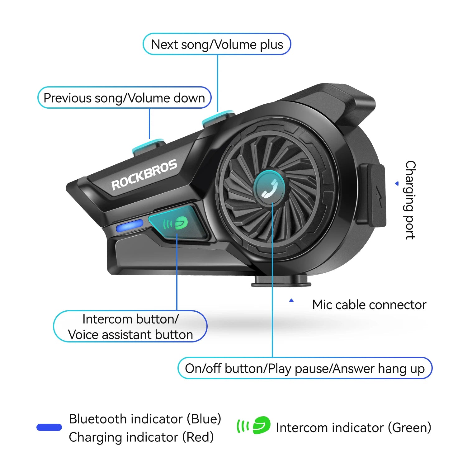 ROCKBROS Bluetooth Headset Motorcycle Helmet Bluetooth Headset 18 Hour Battery Waterproof  Full Half Helmet Bluetooth Headset