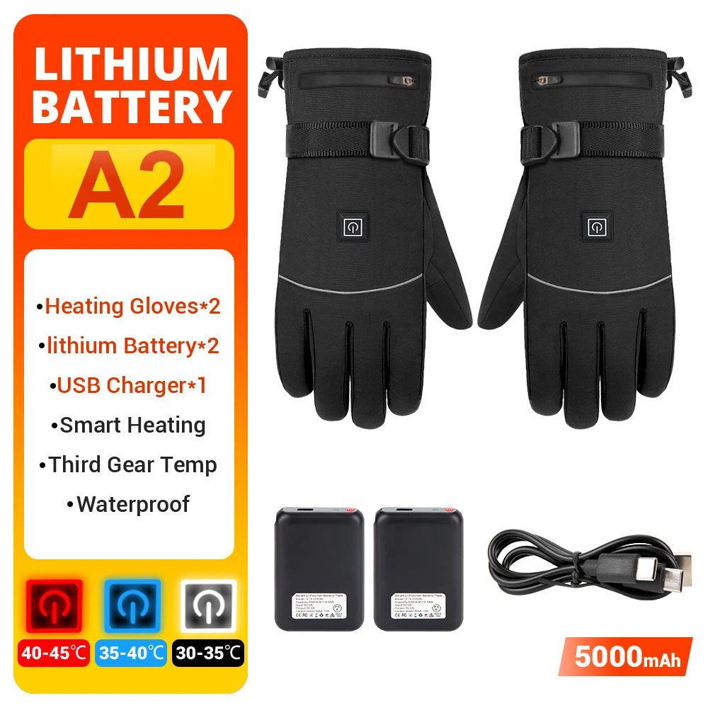 Skiing Heated Gloves Winter Warm Gloves Outdoor Non-slip Heated Gloves Waterproof Touch Screen Motorcycle Cycling Gloves