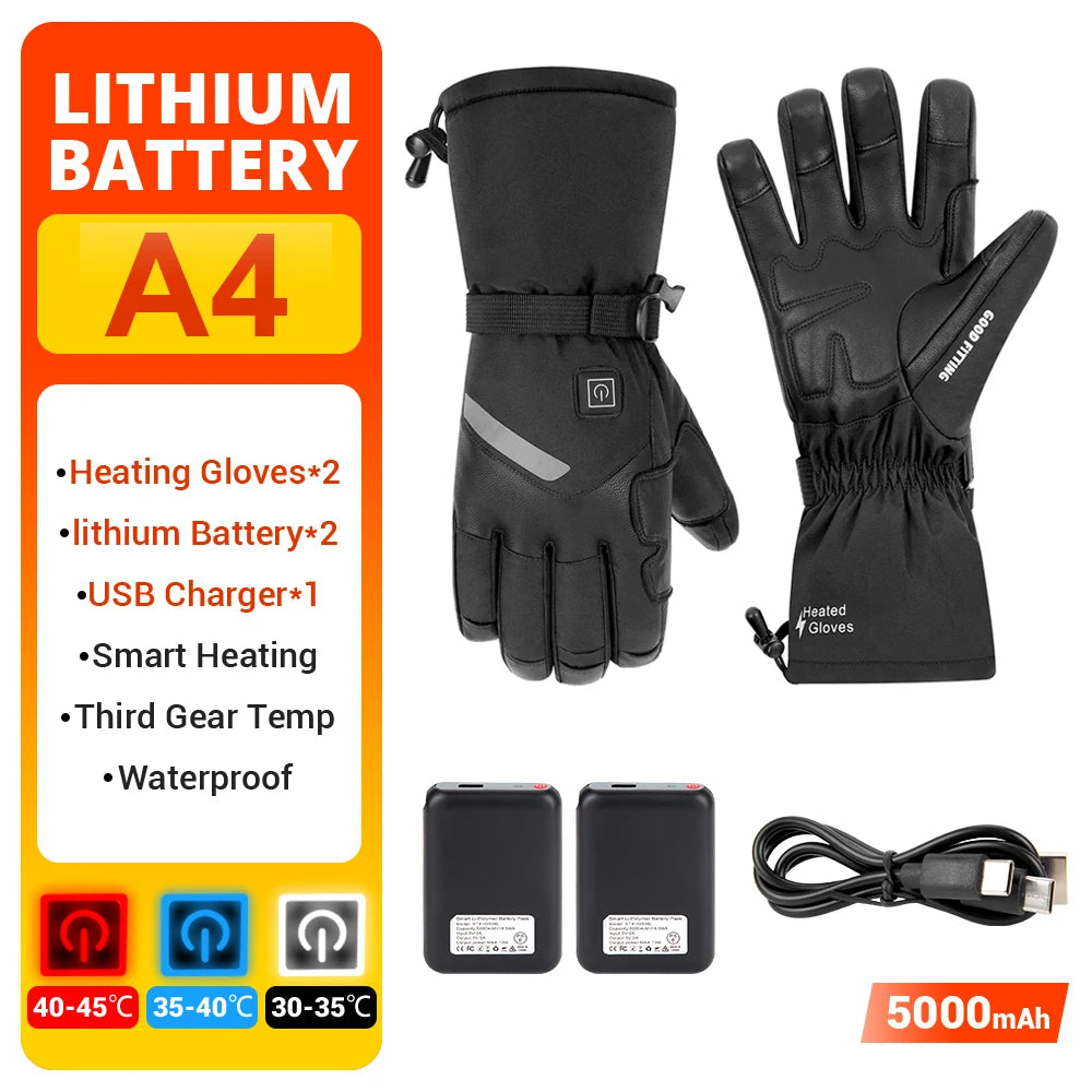 Skiing Heated Gloves Winter Warm Gloves Outdoor Non-slip Heated Gloves Waterproof Touch Screen Motorcycle Cycling Gloves