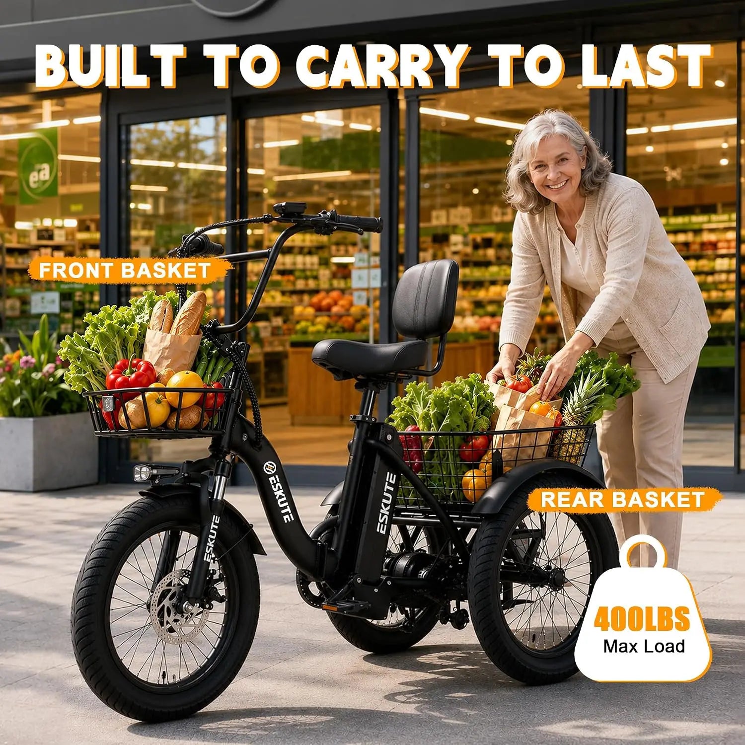 T300 Electric Tricycle for Adults, Peak 1200W Motor Folding E-Trike, 48V 13Ah Battery, 18" x 3.0" Fat Tire 3-Wheel, Customized