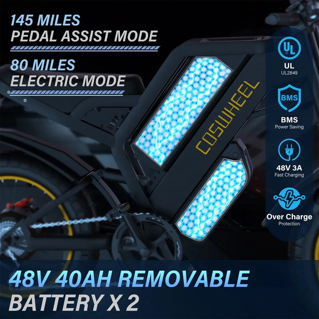 Coswheel Electric Bike for Adult 2000W 60V Off-Road Motorcycle Mountain Bikes 20Inch Electric Bike Fatbike Motorcycles E-bike