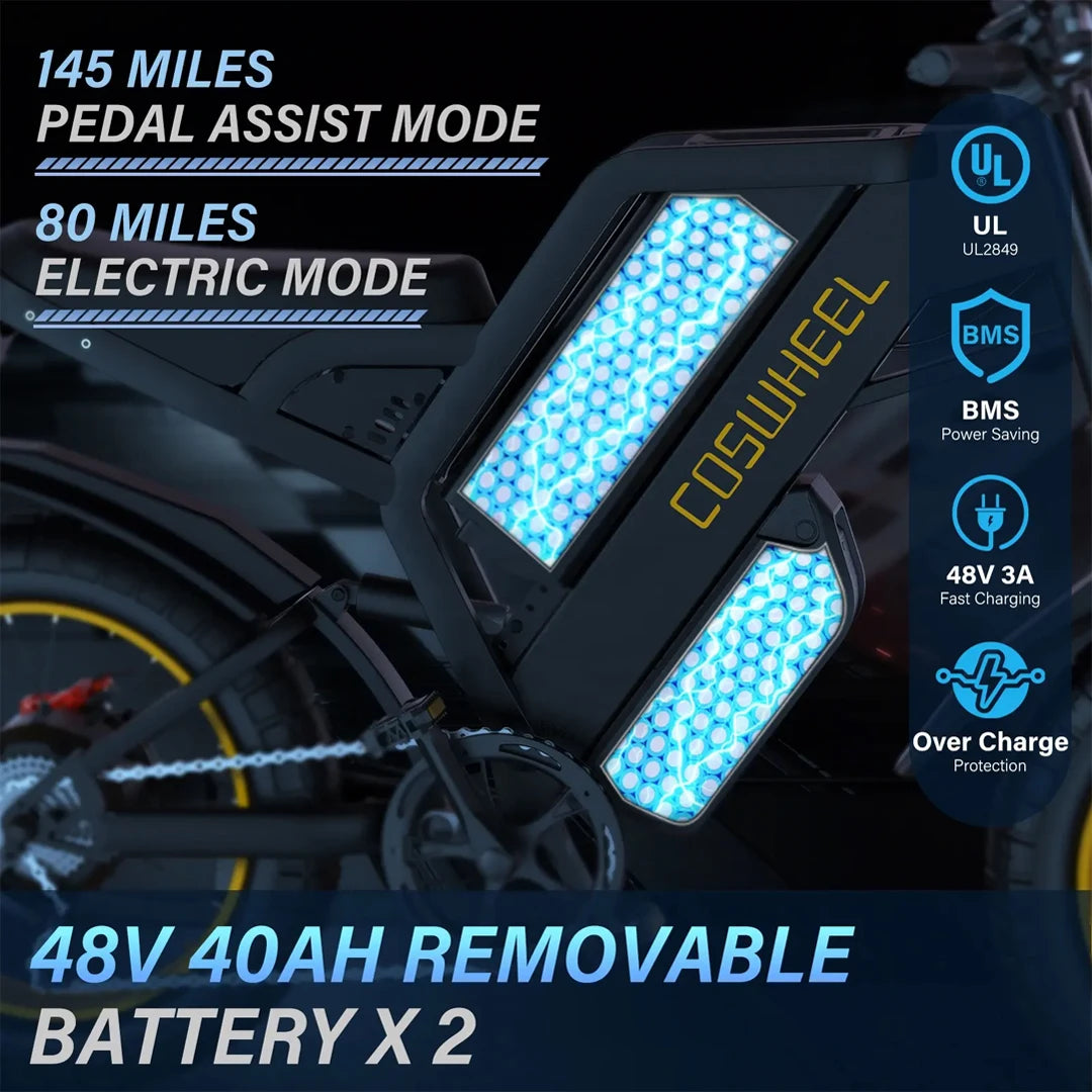 Coswheel Electric Bike for Adult 2000W 60V Off-Road Motorcycle Mountain Bikes 20Inch Electric Bike Fatbike Motorcycles E-bike