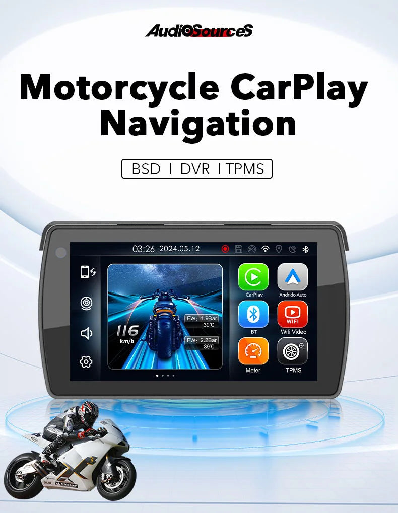 Detachable Wireless Motorcycle CarPlay Screen IP67 Waterproof Motorbike With Two Cameras Gps Navigation Android Auto Gps Moto