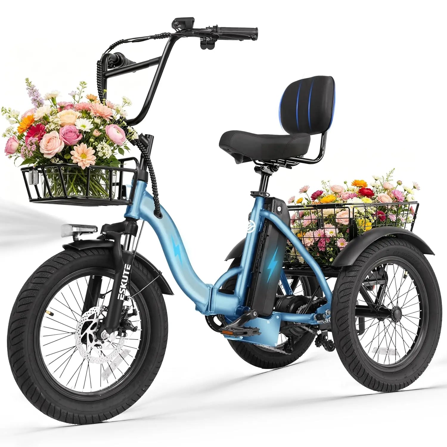 T300 Electric Tricycle for Adults, Peak 1200W Motor Folding E-Trike, 48V 13Ah Battery, 18" x 3.0" Fat Tire 3-Wheel, Customized