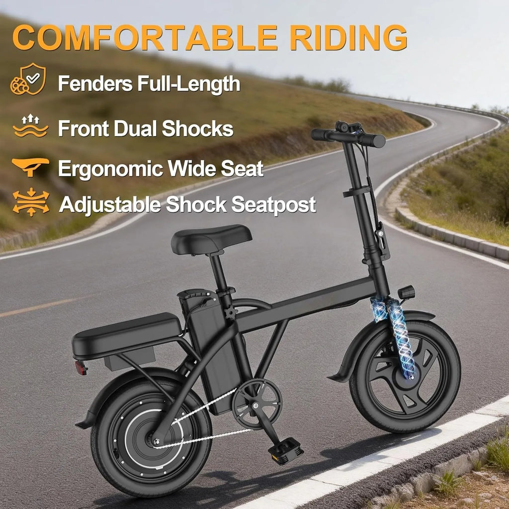 Electric Bike for Adults, 500W Motor, 20 MPH Max Speed Folding Ebike, 14" Electric Bicycles, Max 20/30 Miles Range