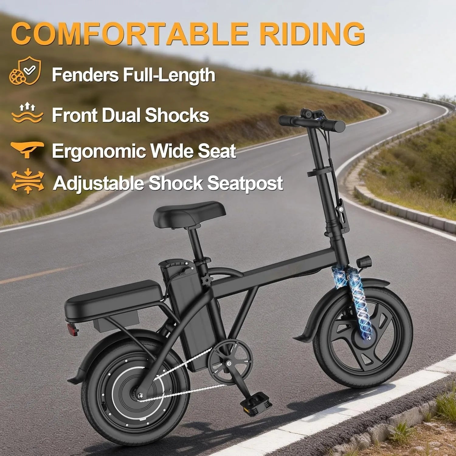 Electric Bike for Adults, 500W Motor, 20 MPH Max Speed Folding Ebike, 14" Electric Bicycles, Max 20/30 Miles Range