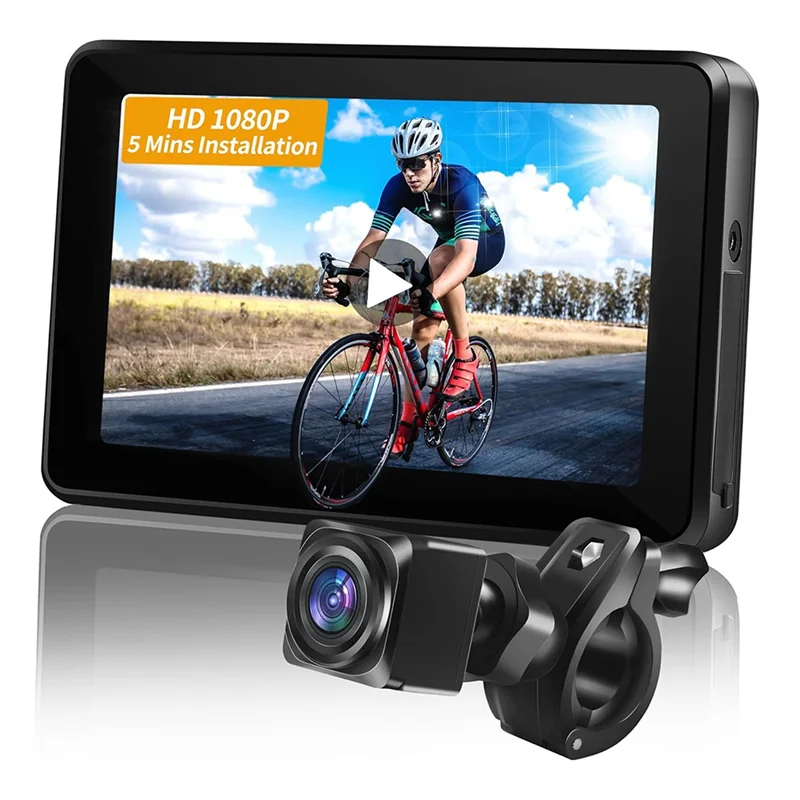 B48B-Bicycle Rear View Camera 4.3" Monitor Bike Recorder Camera 1080P Portable Night Vision For Mountain, Road E-Bike
