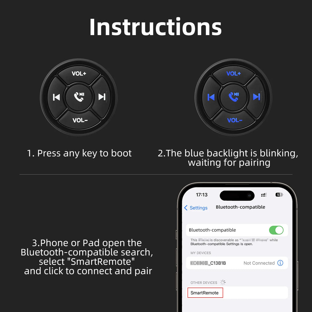 HD Media Wireless Bluetooth-compatible Button Remote Controller Car Motorcycle Bike Steering Wheel Control MP3 Music Play