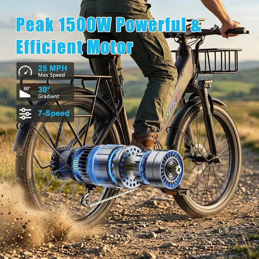 Electric Bike for Adults Teens,1500W Peak Ebike,60Miles 25MPH E Mountain Bike,26" Electric Bicycle with 48V Removable, Custom