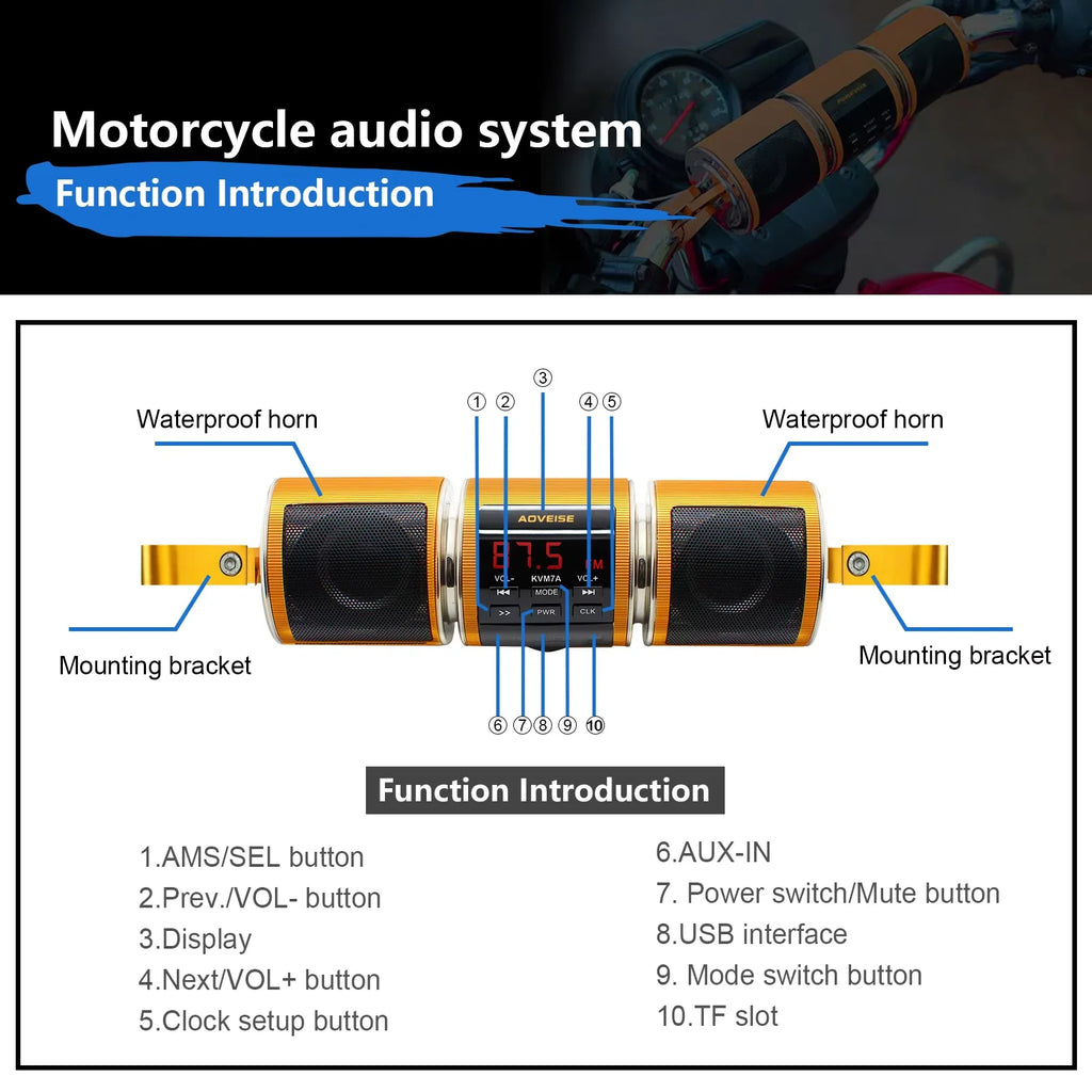 Bluetooth Audio Motorcycle Stereo Speaker Motorcycle Installation MP3 Music Player Amplifier Scooter Bicycle USB FMRadio Speaker