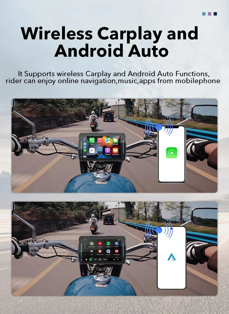 Detachable Wireless Motorcycle CarPlay Screen IP67 Waterproof Motorbike With Two Cameras Gps Navigation Android Auto Gps Moto