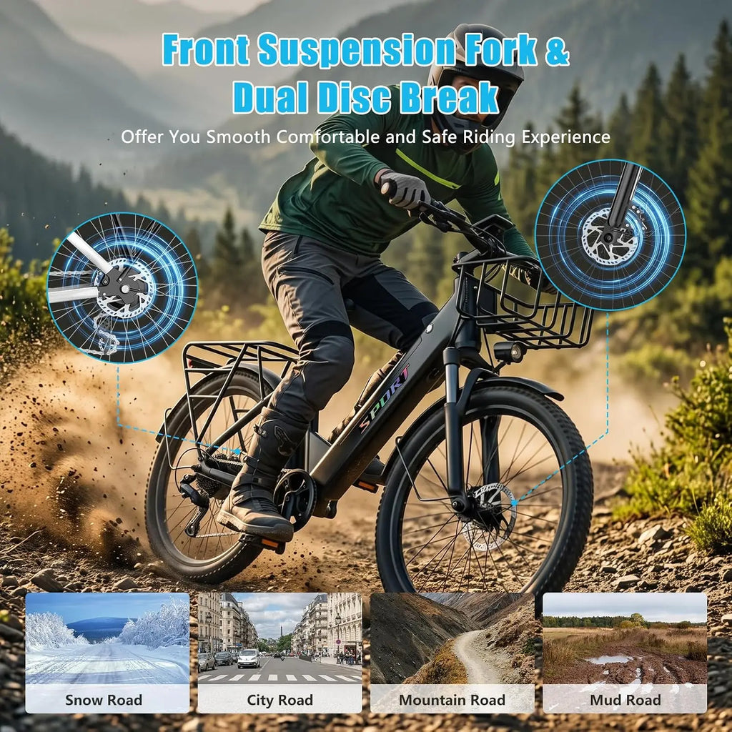 Electric Bike for Adults Teens,1500W Peak Ebike,60Miles 25MPH E Mountain Bike,26" Electric Bicycle with 48V Removable, Custom