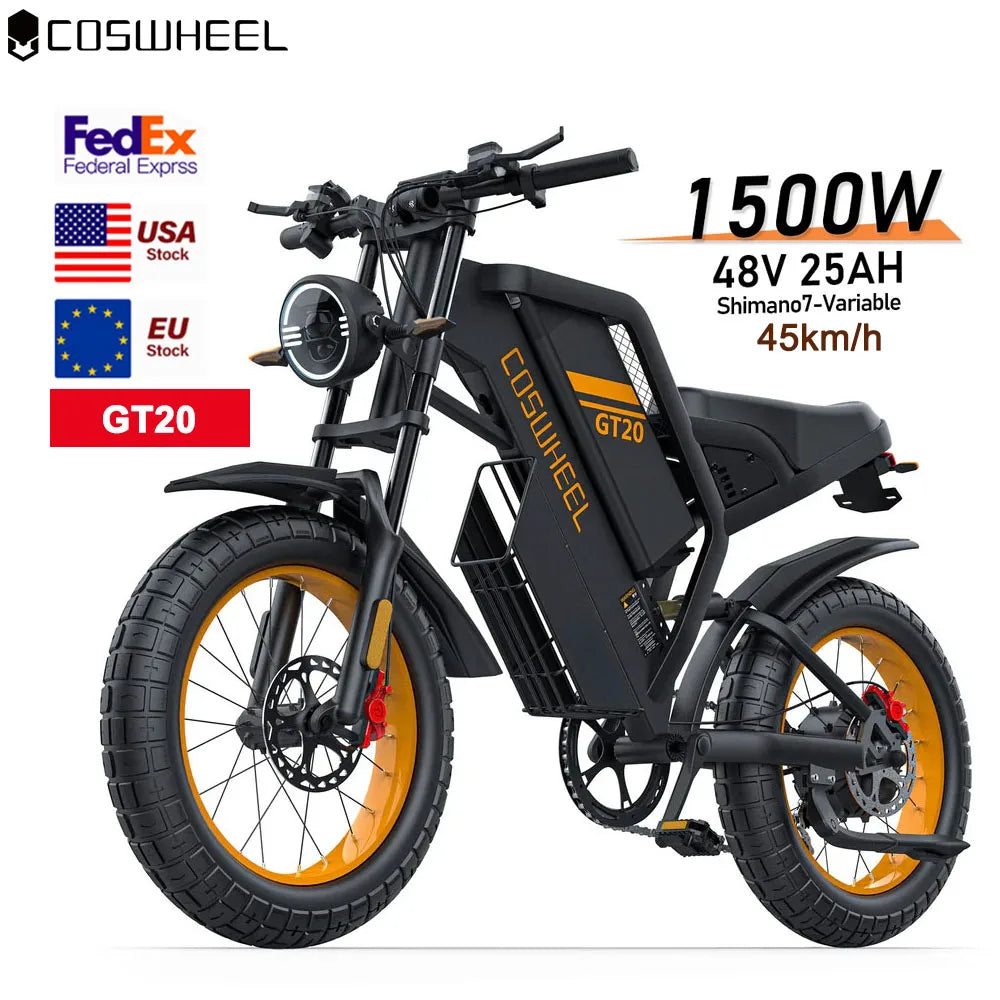Coswheel Electric Bike for Adult 2000W 60V Off-Road Motorcycle Mountain Bikes 20Inch Electric Bike Fatbike Motorcycles E-bike