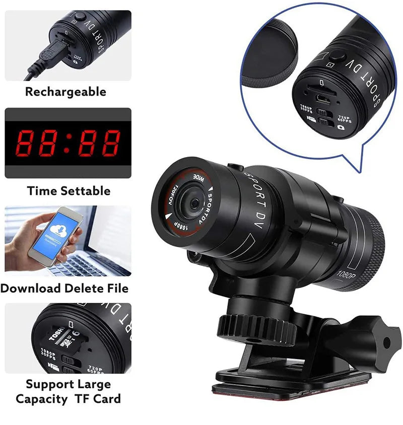 Helmet Camera 4K HD Waterproof Sports Bike Motorbike Helmet Camera High Resolution Ultra Wide Angle Lens 1080P 30fps