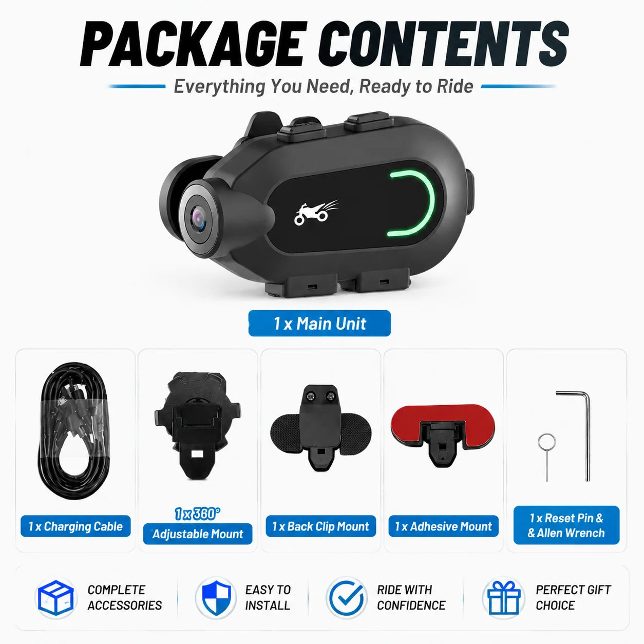 Bluetooth Motorcycle/bicycle  Intercom Helmet Headset Group Speaker Headphone WiFi App Motorbike Dash Cam Action Camera ﻿ ﻿