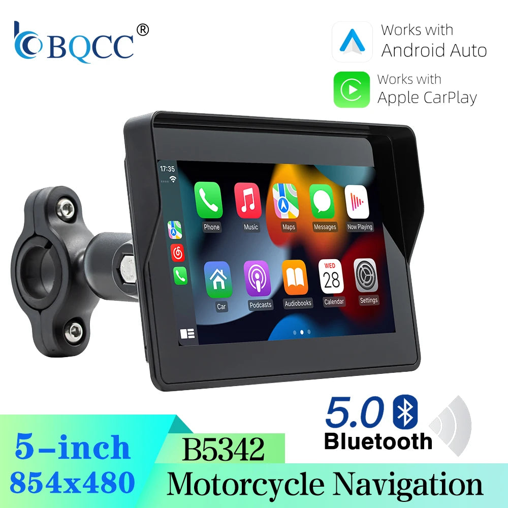 BQCC 5 Inch Portable Motorcycle Player Dual Bluetooth Wireless CarPlay Android Auto Car Motorcycle Multimedia Stereo