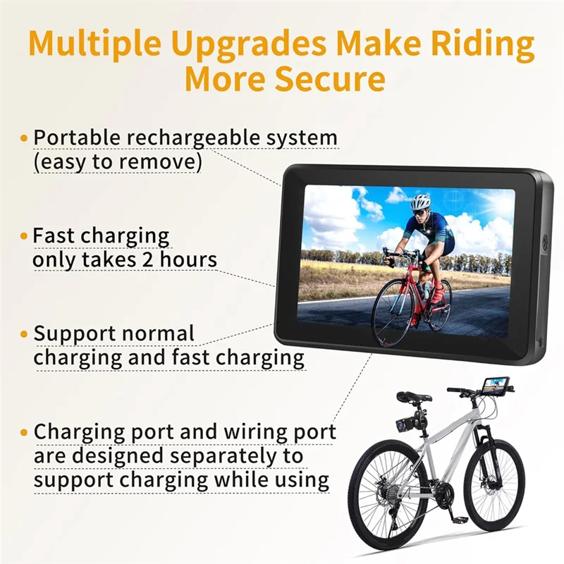 B48B-Bicycle Rear View Camera 4.3" Monitor Bike Recorder Camera 1080P Portable Night Vision For Mountain, Road E-Bike