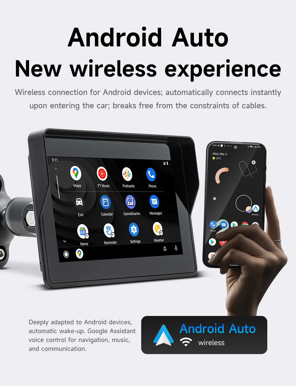 BQCC 5 Inch Portable Motorcycle Player Dual Bluetooth Wireless CarPlay Android Auto Car Motorcycle Multimedia Stereo