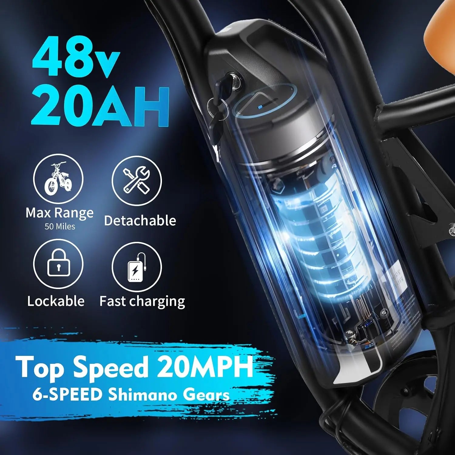 Electric Bike for Adults 48V/20AH Battery 1500W Peak Motor, 20" Fat Tire Ebike for Mountains, Snow, Sand, Road with, Custom