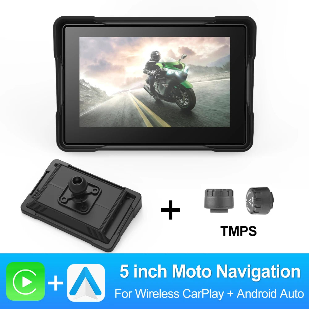 BEPOCAM 5" Motorcycle GPS Carplay Screen Wireless CarPlay Android Auto Car Stereo for Motorbike Waterproof Navigation Touchscree