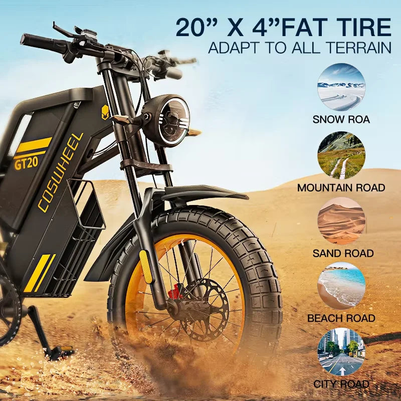 Coswheel Electric Bike for Adult 2000W 60V Off-Road Motorcycle Mountain Bikes 20Inch Electric Bike Fatbike Motorcycles E-bike