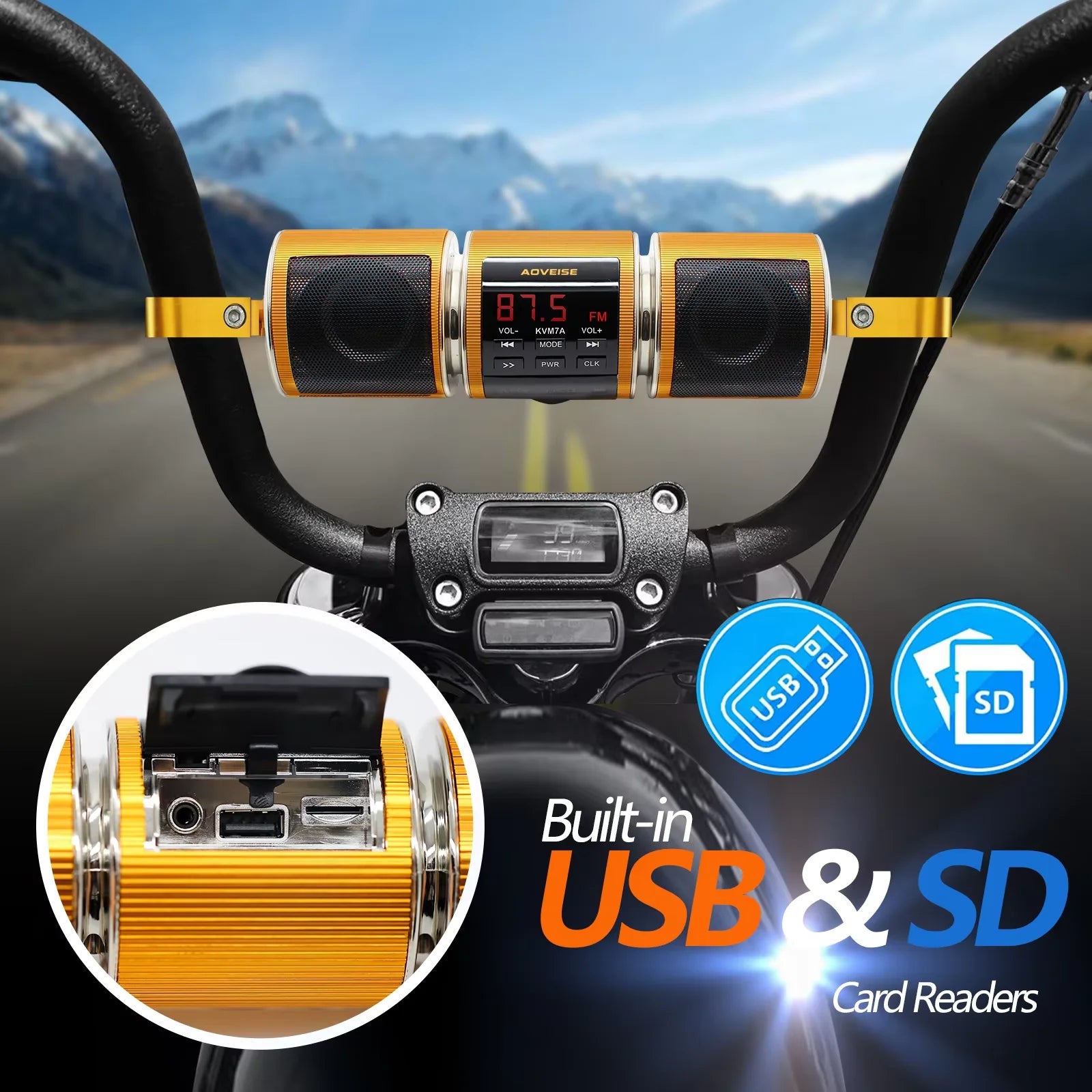 Bluetooth Audio Motorcycle Stereo Speaker Motorcycle Installation MP3 Music Player Amplifier Scooter Bicycle USB FMRadio Speaker