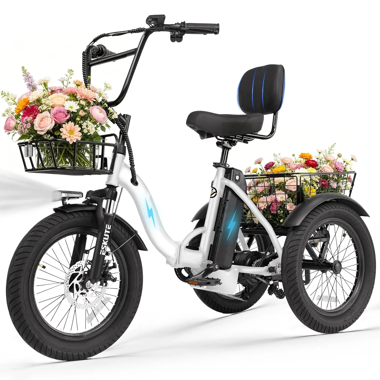 T300 Electric Tricycle for Adults, Peak 1200W Motor Folding E-Trike, 48V 13Ah Battery, 18" x 3.0" Fat Tire 3-Wheel, Customized