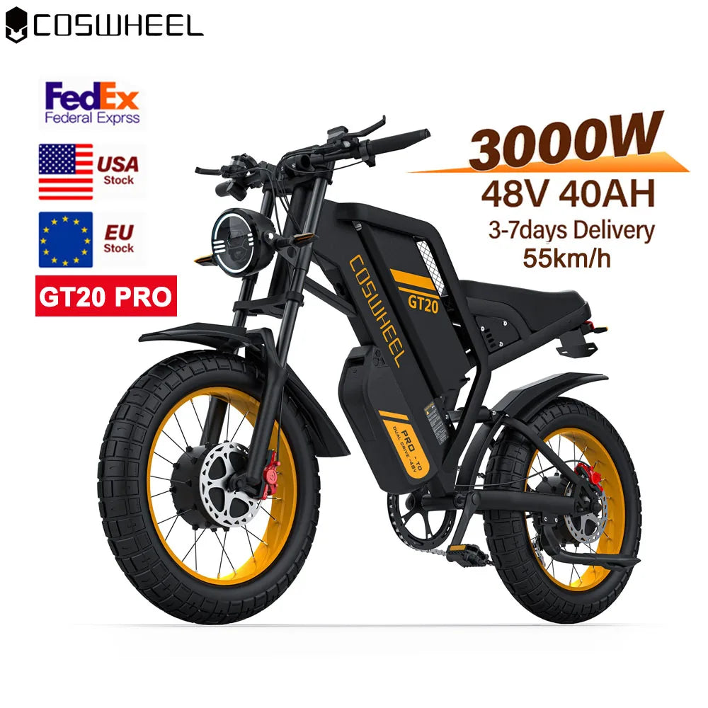 Coswheel Electric Bike for Adult 2000W 60V Off-Road Motorcycle Mountain Bikes 20Inch Electric Bike Fatbike Motorcycles E-bike