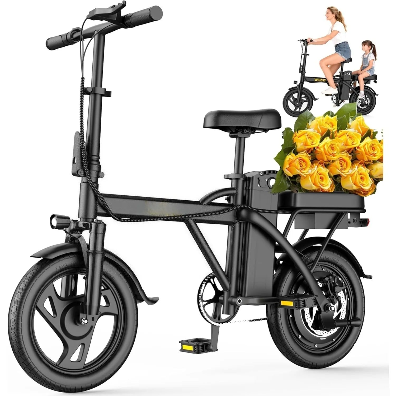 Electric Bike for Adults, 500W Motor, 20 MPH Max Speed Folding Ebike, 14" Electric Bicycles, Max 20/30 Miles Range
