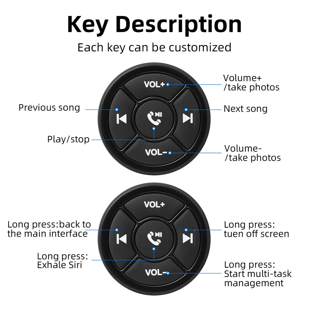 HD Media Wireless Bluetooth-compatible Button Remote Controller Car Motorcycle Bike Steering Wheel Control MP3 Music Play