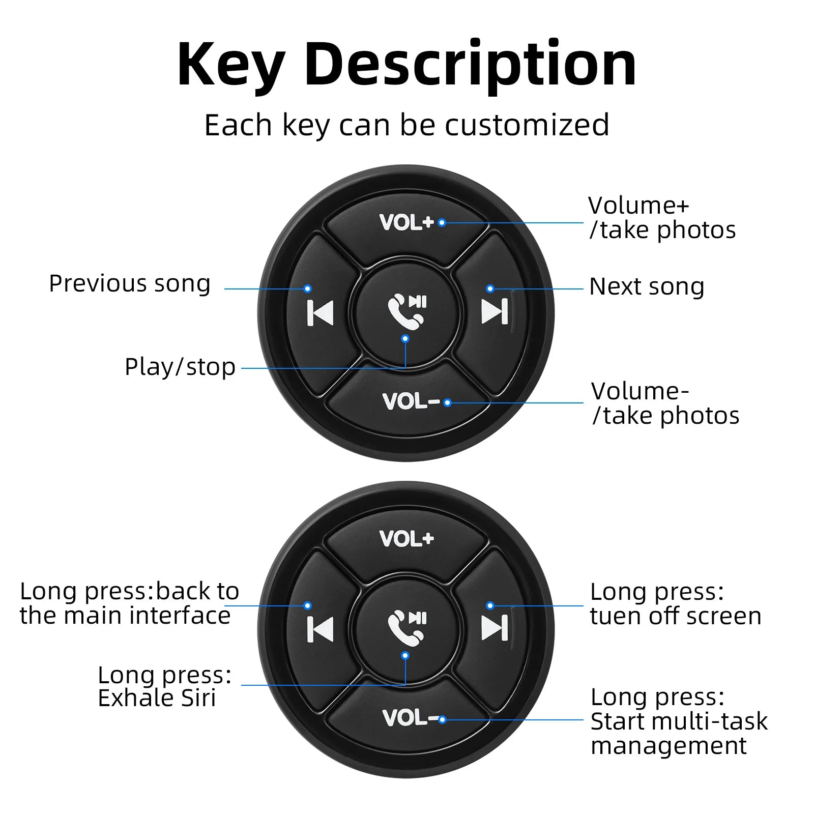 HD Media Wireless Bluetooth-compatible Button Remote Controller Car Motorcycle Bike Steering Wheel Control MP3 Music Play