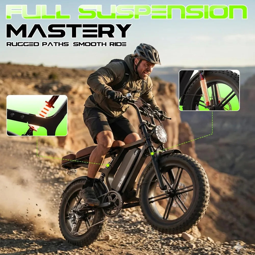 Peak 1500W Retro Adult Electric Bike, 20"x4" Fat Tires, 65&120 Miles Range, 48V 15Ah Removable Battery, Customized