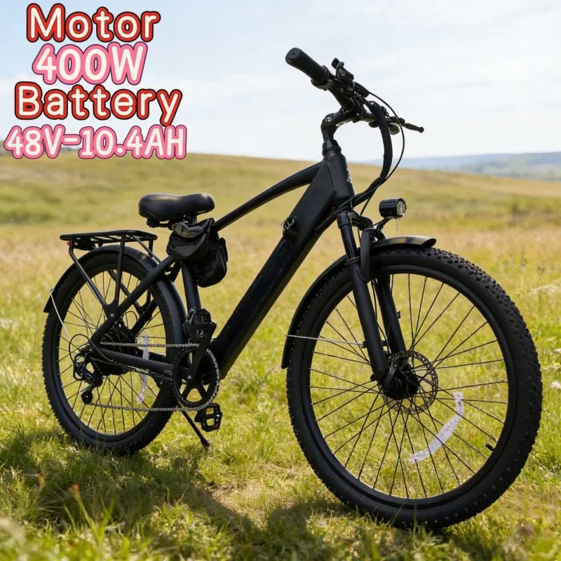 400W brushless motor E-Bike, 26-inch all-terrain electric bicycle, 48V10.4AH lithium battery electric moped, adult scooter