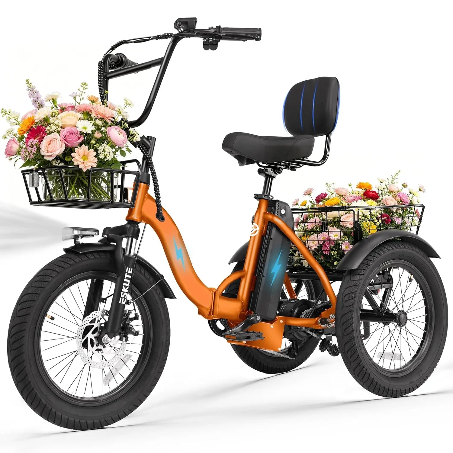 T300 Electric Tricycle for Adults, Peak 1200W Motor Folding E-Trike, 48V 13Ah Battery, 18" x 3.0" Fat Tire 3-Wheel, Customized