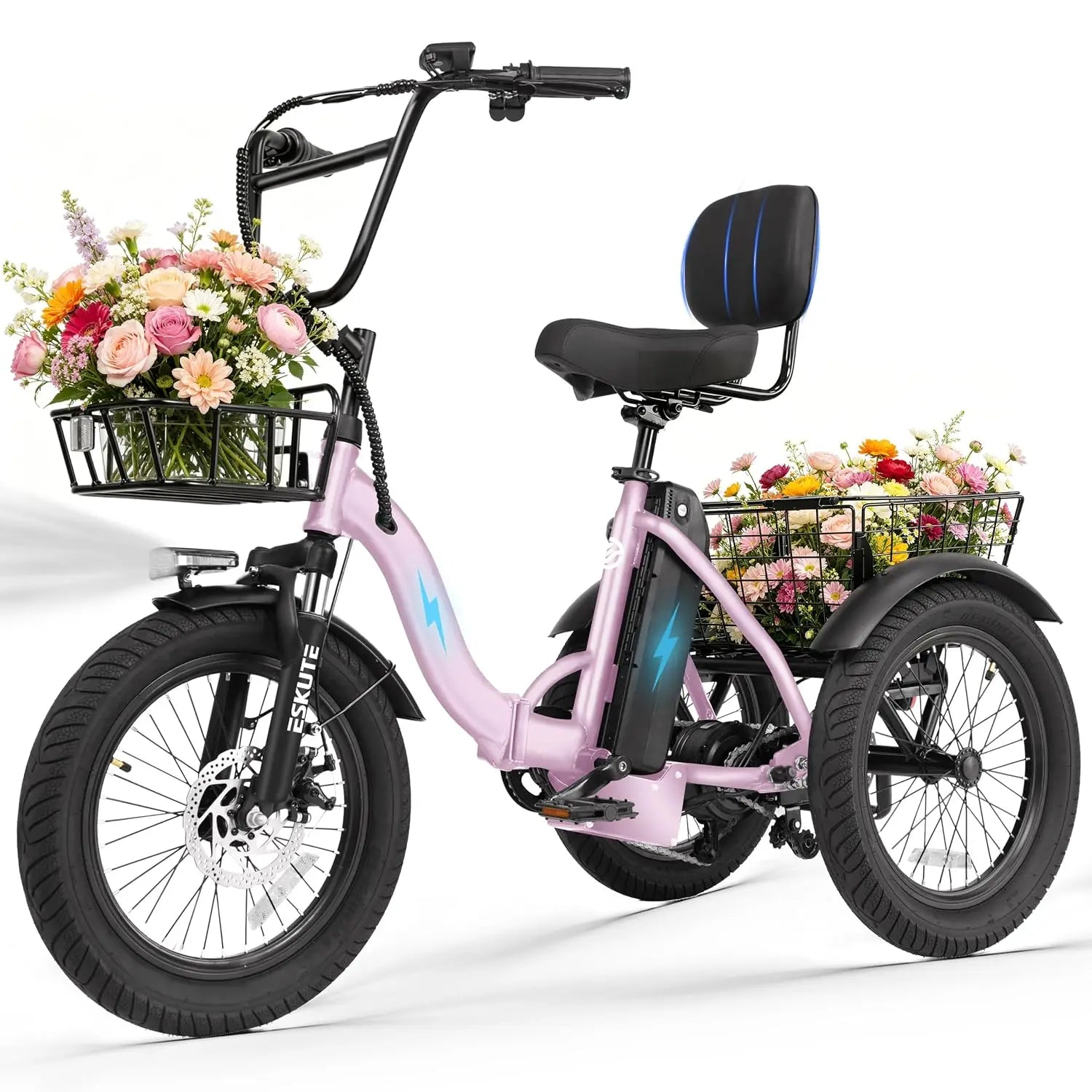 T300 Electric Tricycle for Adults, Peak 1200W Motor Folding E-Trike, 48V 13Ah Battery, 18" x 3.0" Fat Tire 3-Wheel, Customized