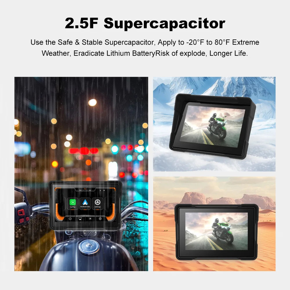 BEPOCAM 5" Motorcycle GPS Carplay Screen Wireless CarPlay Android Auto Car Stereo for Motorbike Waterproof Navigation Touchscree