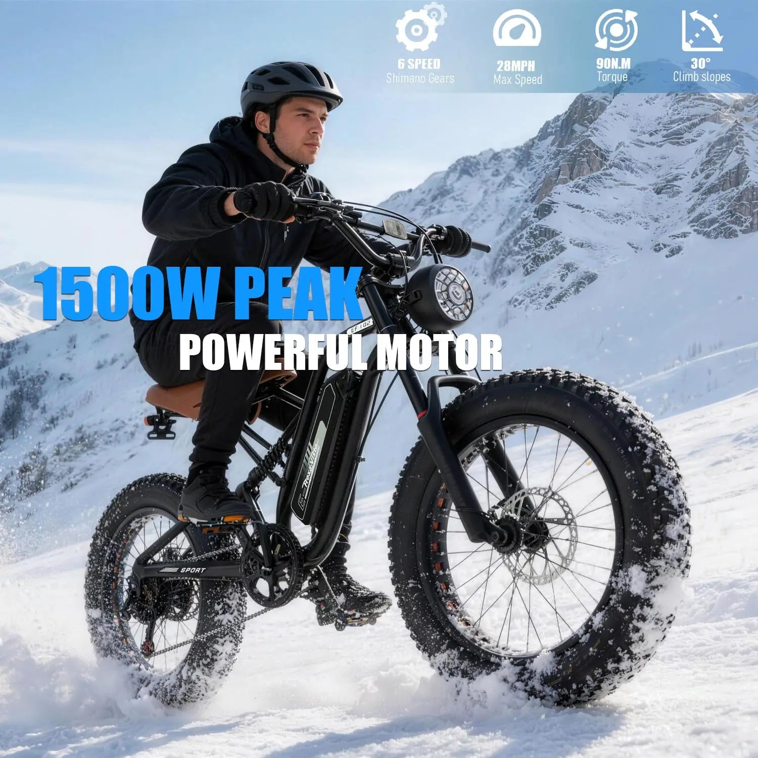 Electric Bike for Adults 48V/20AH Battery 1500W Peak Motor, 20" Fat Tire Ebike for Mountains, Snow, Sand, Road with, Custom