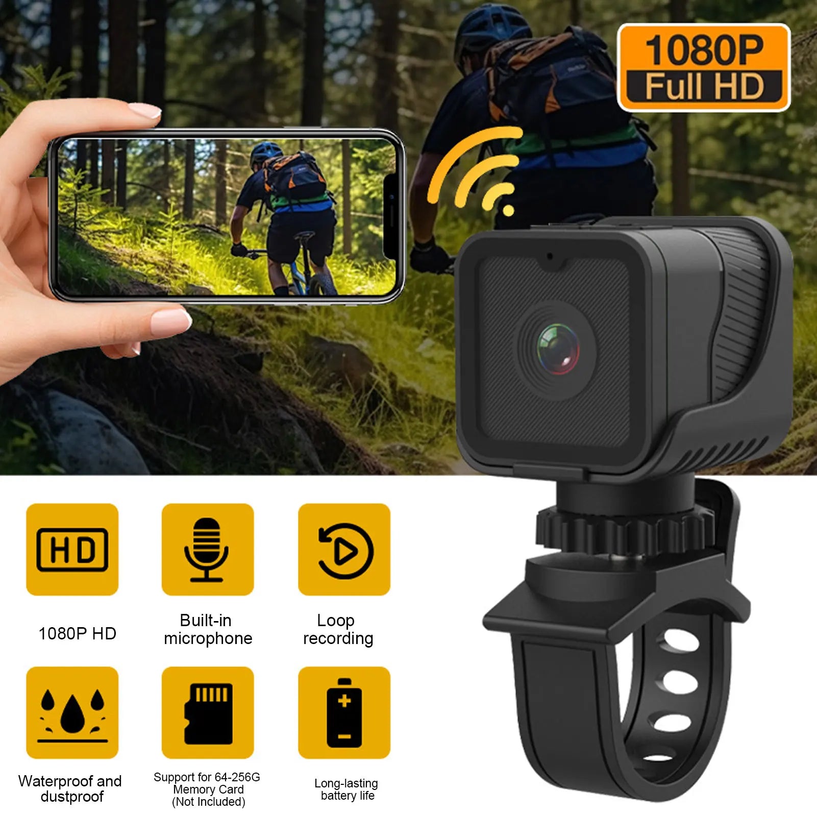 Bike Camera Support 256GB Card 1080P Handlebar Bike Camera 120 Degree Wide Angle Anti Shake Loop Recording Compact for Cycling