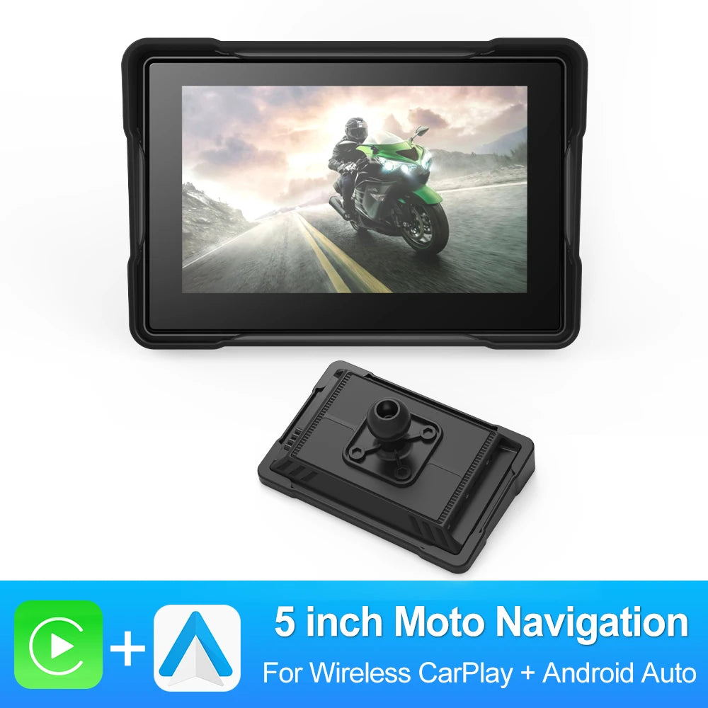 BEPOCAM 5" Motorcycle GPS Carplay Screen Wireless CarPlay Android Auto Car Stereo for Motorbike Waterproof Navigation Touchscree