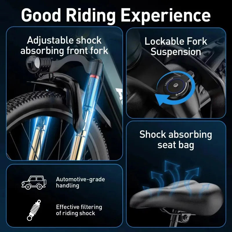 400W brushless motor E-Bike, 26-inch all-terrain electric bicycle, 48V10.4AH lithium battery electric moped, adult scooter
