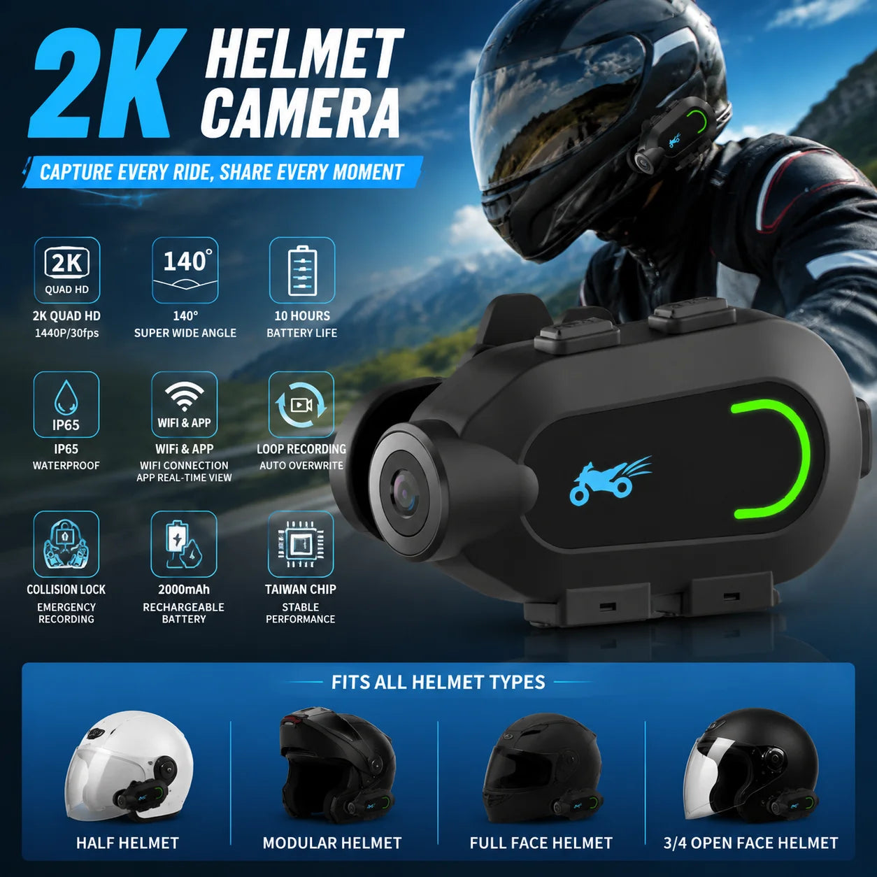 Bluetooth Motorcycle/bicycle  Intercom Helmet Headset Group Speaker Headphone WiFi App Motorbike Dash Cam Action Camera ﻿ ﻿