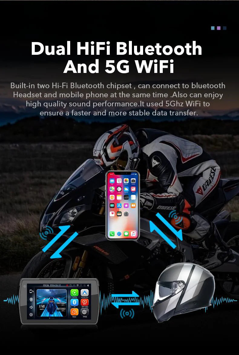 Detachable Wireless Motorcycle CarPlay Screen IP67 Waterproof Motorbike With Two Cameras Gps Navigation Android Auto Gps Moto