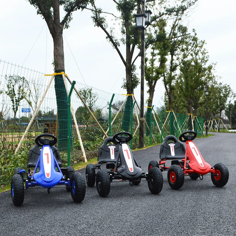 3-10 Ages 4-Wheeled Children Go Kart With Rubber Wheel, Steel Frame & Hand Brake Pedal Go-Karts