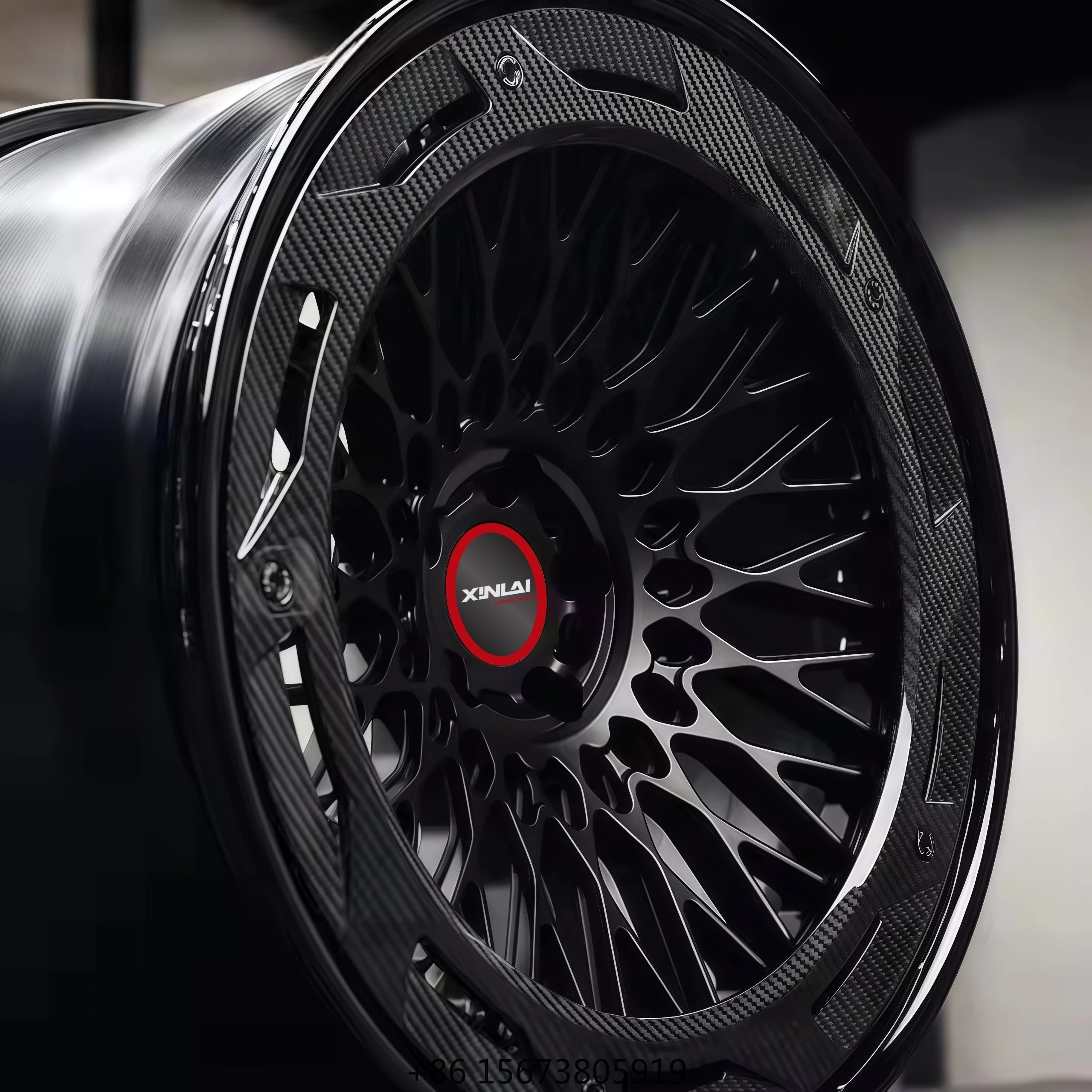 BJ Custom Oem Odm 2-Piece Forged Aluminum Alloy Car Rims T6061-t6 Matte Black Carbon Fiber Wrapping 35mm 4 Pieces 25mm 98mm