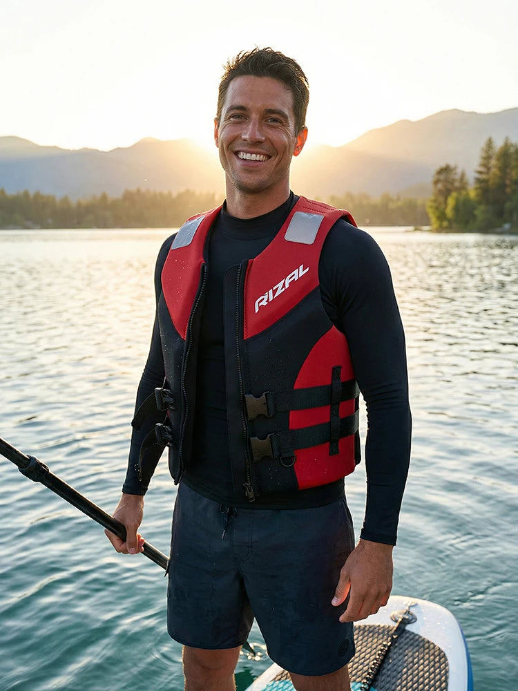 RIZAL Slim Fit Buoyancy Vest Unisex Sleeveless Buoyancy Aid for Outdoor Water Sports Kayaking Surfing Motorboat Paddle Boarding