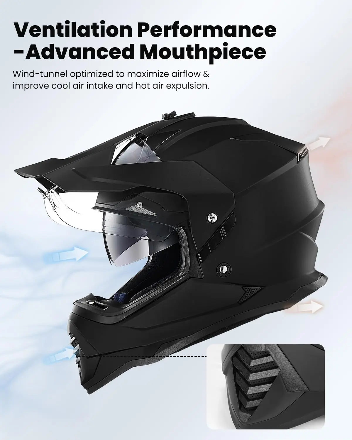 Dual Sport Motorcycle Helmet with Pinlock Sun Visor for ATV Dirt Bike Off Road Adventure Matte Black Large
