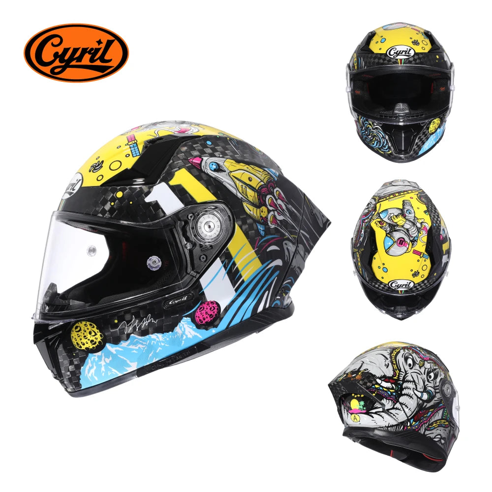 Unisex Lightweight Carbon Fiber Kevlar Full Face Motorcycle Street Bike Helmets Racing Helmet DOT ECE Approved CYRIL Casque Moto