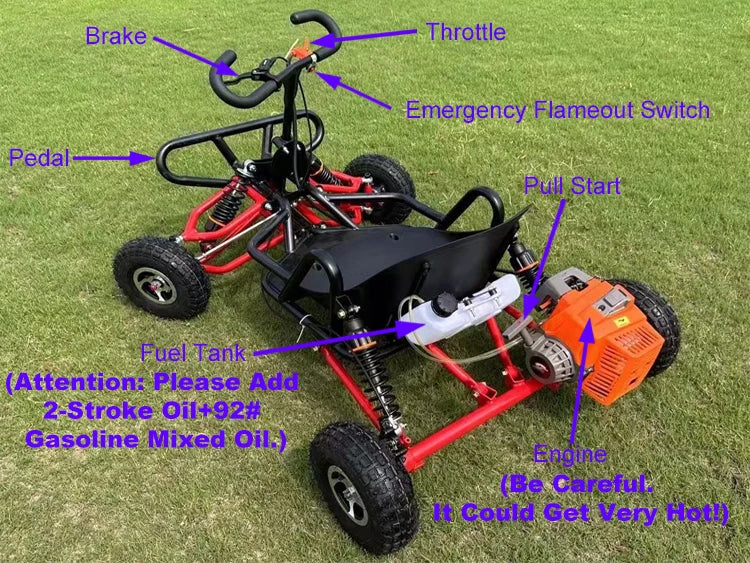 Adult Off-road Kart 90CC/212CC Gas Power Two-stroke 6inch 10inch Tire Four-wheel High-Speed 35-60km/h Mountain Go Karts