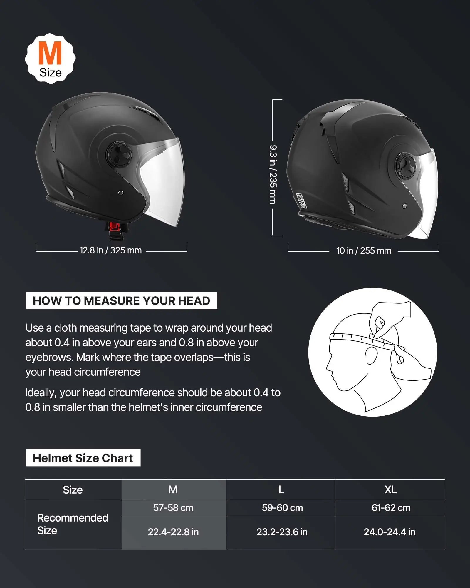 Motorcycle Helmet, 3/4 Open Face, Adult Motocross Dirt Bike Helmet with Clear Visor, Comfortable Motorbike Racing Street with
