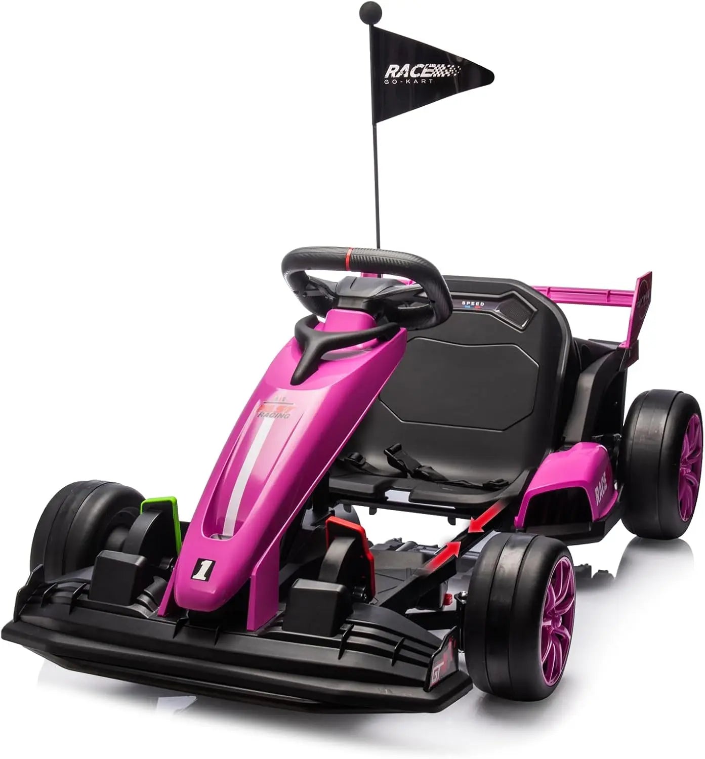 Go Kart Electric Ride On Car 24V Drift Kart Racing Toy with Adjustable Seat,7.5MPH Fast Drifting Circling for Kids 6+ Years